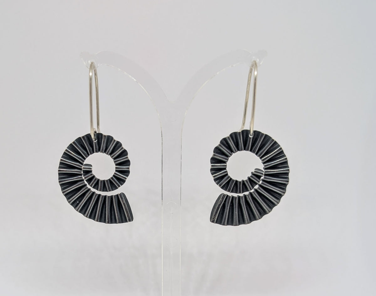 Ammonite drop earrings dark silver