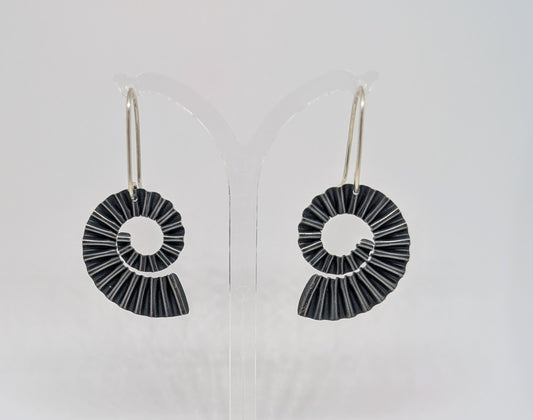 Ammonite drop earrings dark silver