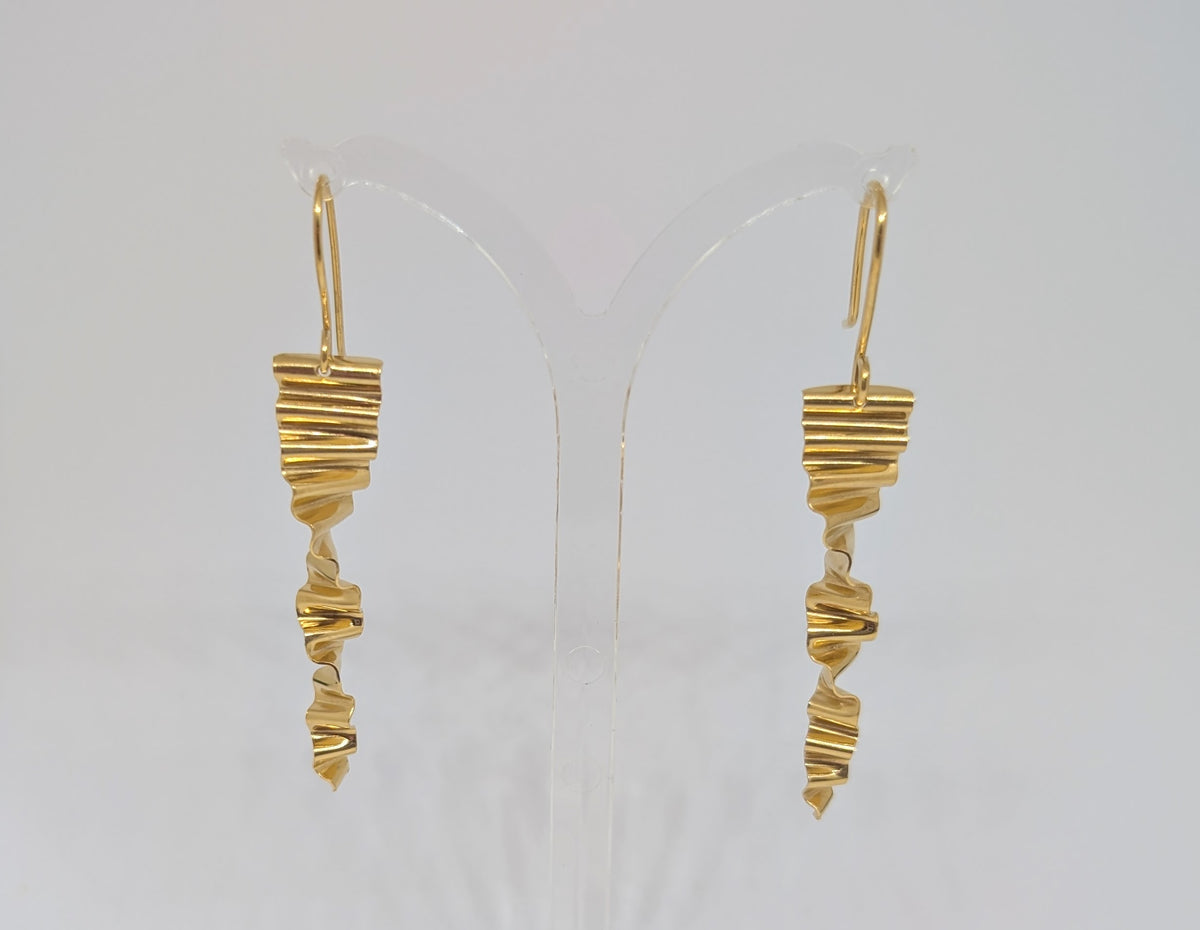 Gold and silver ripple twist drop earrings