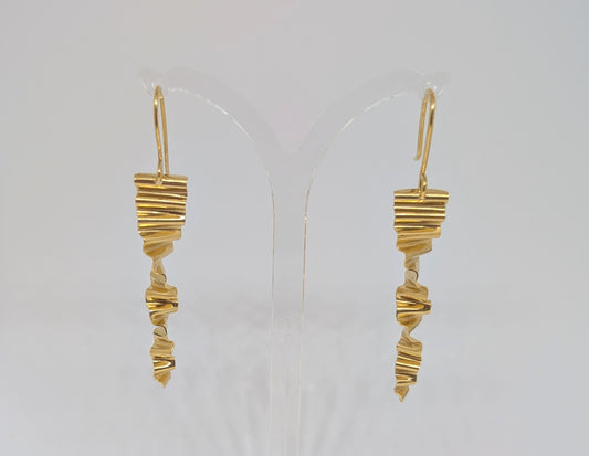 Gold and silver ripple twist drop earrings